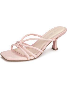 Women's Pink Pu Strappy Square Open Toe Kitten Heels Sandals Knotted Design